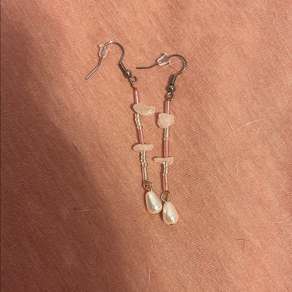 Hand Crafted Jewelry - Hand Crafted Pink and Pearl Drop Earrings